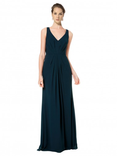 Long Chiffon V-Neck Sleeveless Bridesmaid Dress with Large Keyhole Back for Sale