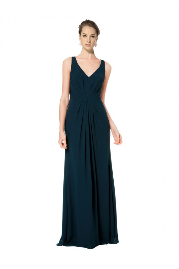 Long Chiffon V-Neck Sleeveless Bridesmaid Dress with Large Keyhole Back for Sale