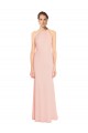High Neck Long Chiffon Halter Bridesmaid Dress with Drape Chiffon Overlay for Sale