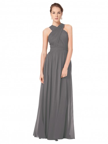 Long Chiffon Halter Bridesmaid Dress Keyhole Back for Sale