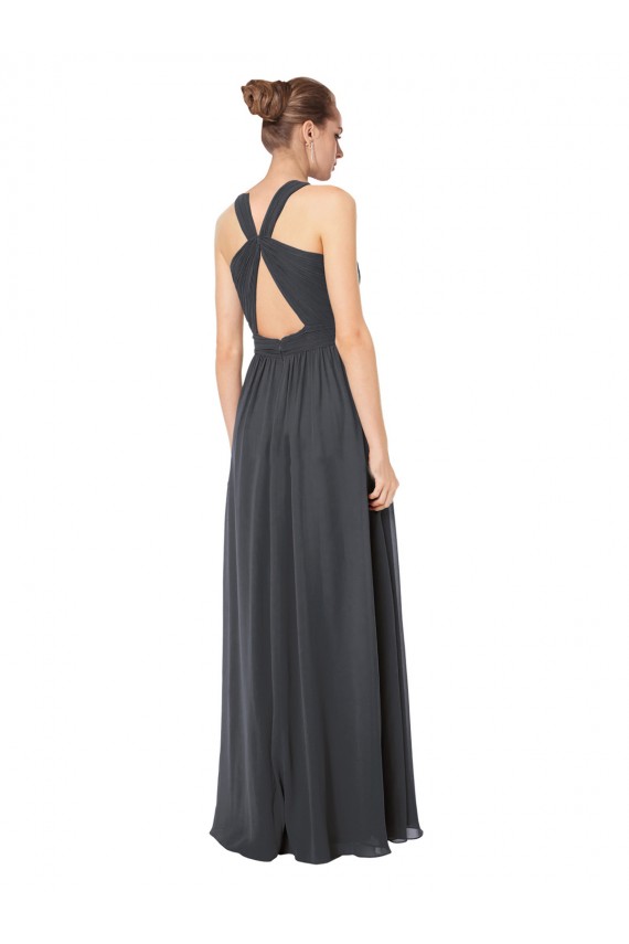 Long Chiffon Halter Bridesmaid Dress Keyhole Back for Sale