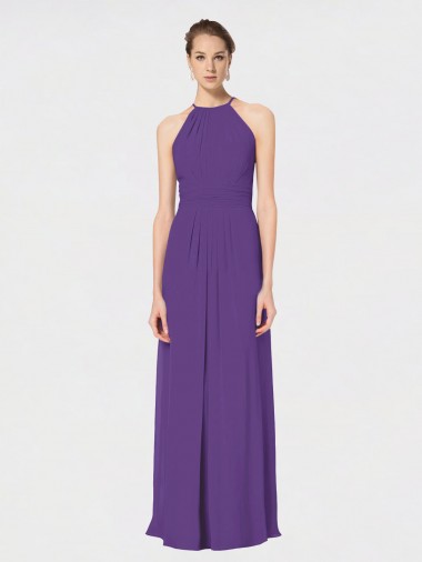 Long Chiffon Spaghetti Strap Halter Bridesmaid Dress for Sale