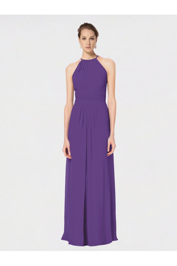 Long Chiffon Spaghetti Strap Halter Bridesmaid Dress for Sale