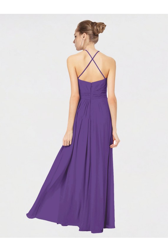 Long Chiffon Spaghetti Strap Halter Bridesmaid Dress for Sale