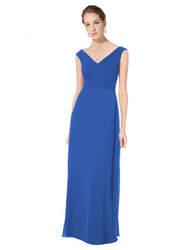 Long Chiffon Strapless Bridesmaid Dress with Wide Front and Back V-Neckline for Sale