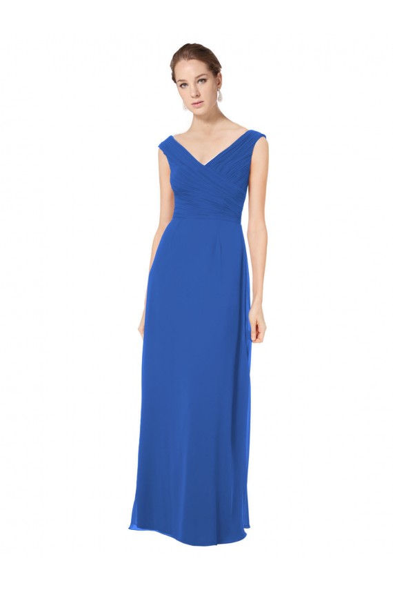 Long Chiffon Strapless Bridesmaid Dress with Wide Front and Back V-Neckline for Sale