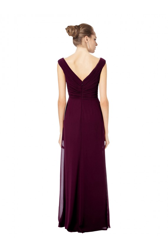 Long Chiffon Strapless Bridesmaid Dress with Wide Front and Back V-Neckline for Sale