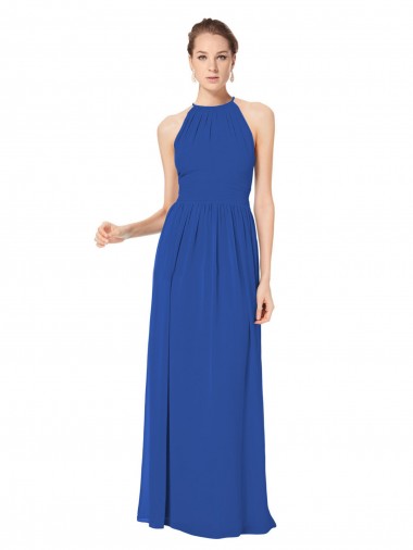 Long Chiffon High-Neck Sleeveless Bridesmaid Dress for Sale
