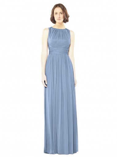 Open Keyhole Back Bateau Neck Chiffon Bridesmaid Dress for Sale