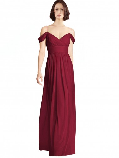 Off the Shoulder Long Chiffon Bridesmaid Dress with Pleated Sleeves for Sale