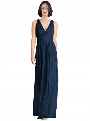 Cut Out Back Long Chiffon V-Neck Bridesmaid Dress for Sale
