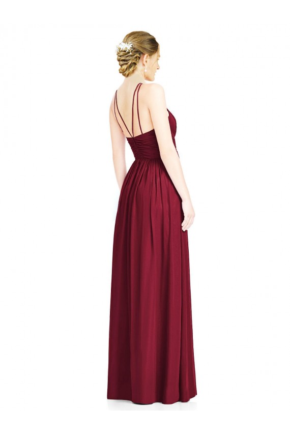 Halter Neck Open Back Draped Chiffon Bridesmaid Dress for Sale