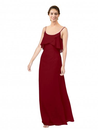 Scoop Neck Chiffon Bridesmaid Dress with Spaghetti Straps and Low Back for Sale