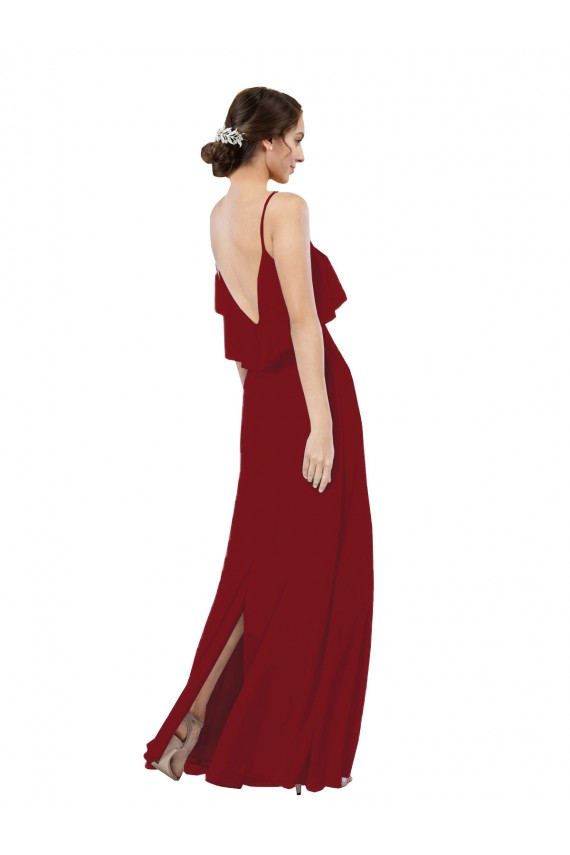 Scoop Neck Chiffon Bridesmaid Dress with Spaghetti Straps and Low Back for Sale