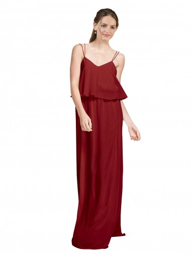 Long Chiffon Bridesmaid Dress with Slim Straps and Open Back for Sale