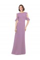 Long Chiffon Bridesmaids Dress with Flounced Sleeve Detail and Criss Cross Back for Sale