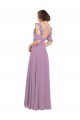 Long Chiffon Bridesmaids Dress with Flounced Sleeve Detail and Criss Cross Back for Sale