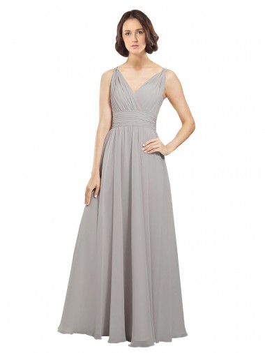 Twist Shouder Full Chiffon Bridesmaids Dress with V-Neckline and V-Back for Sale