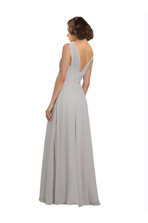 Twist Shouder Full Chiffon Bridesmaids Dress with V-Neckline and V-Back for Sale