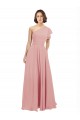 Chiffon Bridesmaids Dress with One Shoulder Flounced Sleeve for Sale