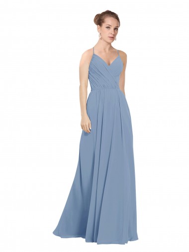 Chiffon Bridesmaids Dress with Draped V-Neck Bodice and Keyhole Back for Sale