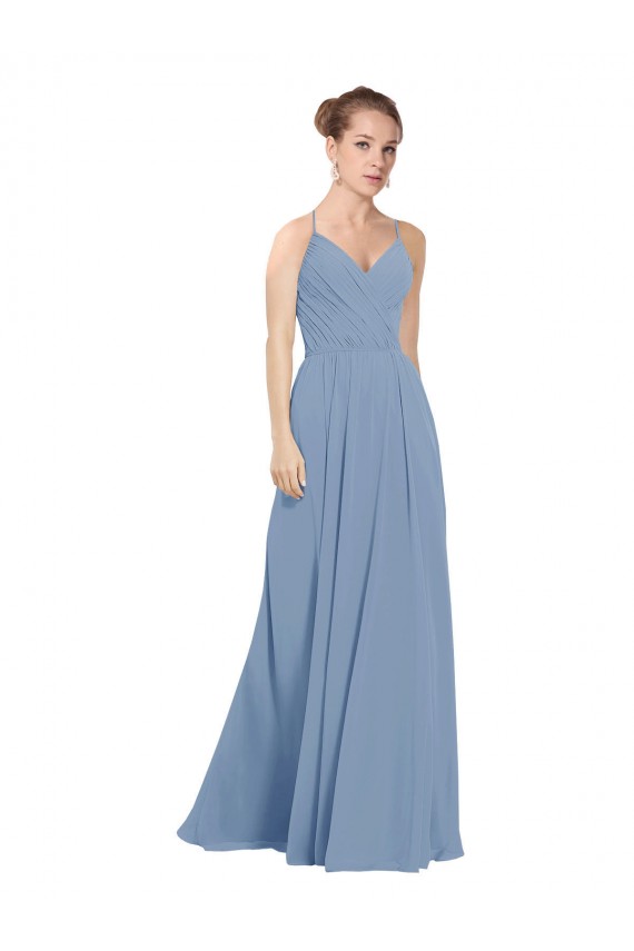 Chiffon Bridesmaids Dress with Draped V-Neck Bodice and Keyhole Back for Sale