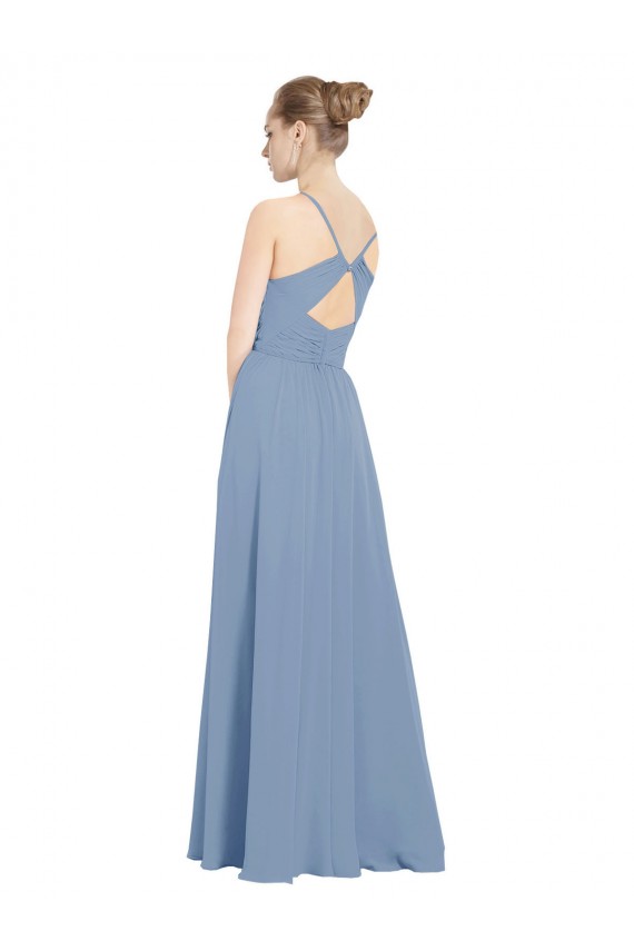 Chiffon Bridesmaids Dress with Draped V-Neck Bodice and Keyhole Back for Sale