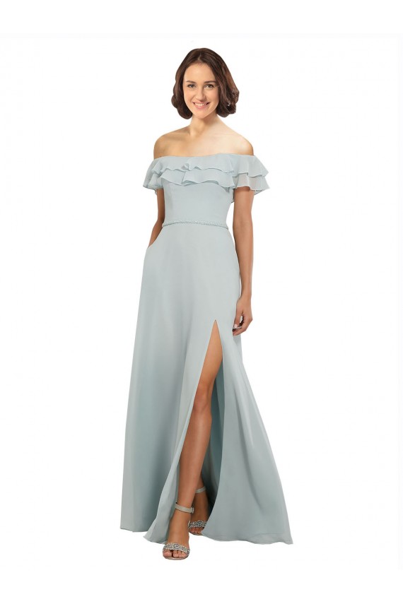 Luxe Chiffon Bridesmaids Dress with Off the Shoulder Flounced Neckline for Sale