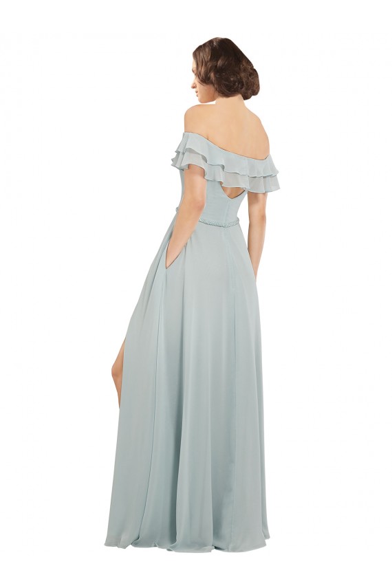 Luxe Chiffon Bridesmaids Dress with Off the Shoulder Flounced Neckline for Sale