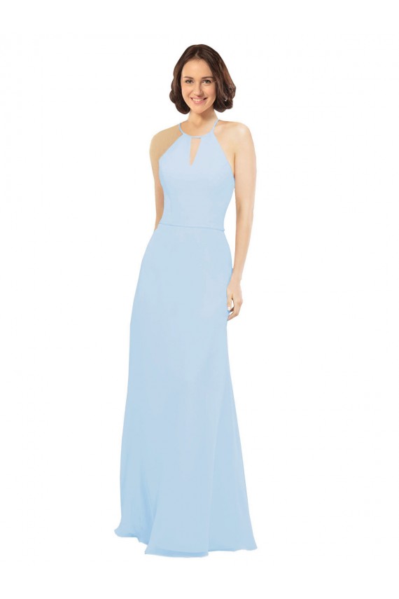 Floor Length Chiffon Bridesmaids Dress with Front Keyhole Neckline for Sale