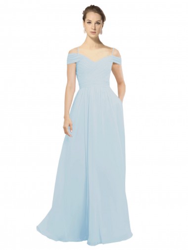 Chiffon Bridesmaids Dress with Off the Shoulder Draped Neckline for Sale
