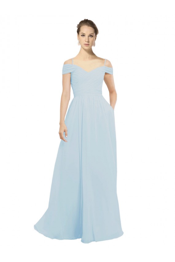 Chiffon Bridesmaids Dress with Off the Shoulder Draped Neckline for Sale