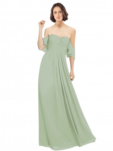 Boho Chic Chiffon Bridesmaids Dress with Off the Shoulder Neckline for Sale