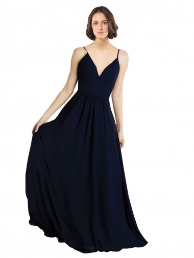 Simple Chiffon Bridesmaid Dress with Deep V-Neckline for Sale