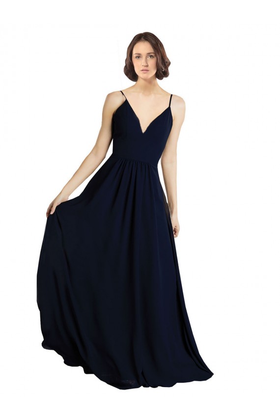 Simple Chiffon Bridesmaid Dress with Deep V-Neckline for Sale