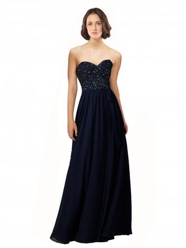 Long Chiffon Sweetheart Neckline Bridesmaid Dress with Beading for Sale