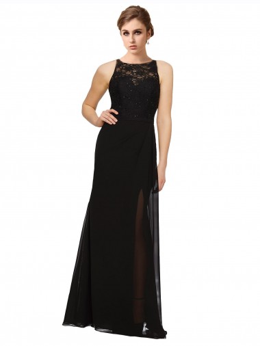Sheath Beaded and Embroidered Bridesmaids Dress with Lace Bodice and Chiffon Skirt for Sale