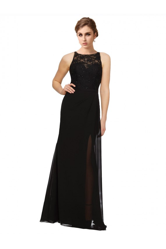 Sheath Beaded and Embroidered Bridesmaids Dress with Lace Bodice and Chiffon Skirt for Sale