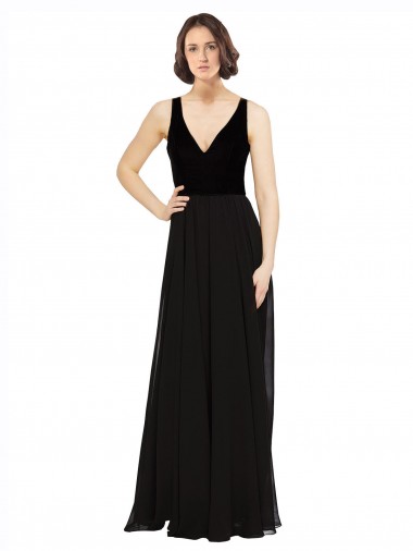 Stretch Velvet and Chiffon Bridesmaids Dress with V-Neckline for Sale