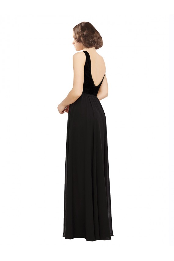 Stretch Velvet and Chiffon Bridesmaids Dress with V-Neckline for Sale