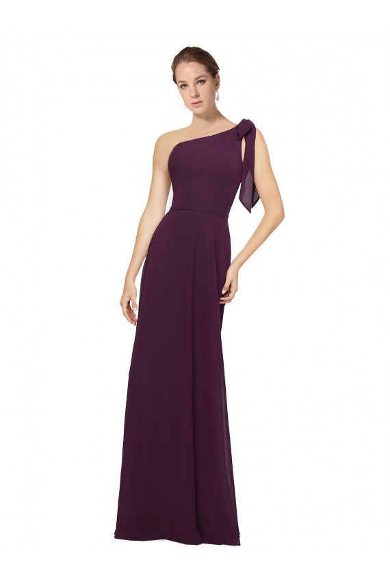 One Shoulder Chiffon Bridesmaids Dress with Shoulder Bow for Sale