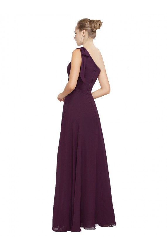 One Shoulder Chiffon Bridesmaids Dress with Shoulder Bow for Sale