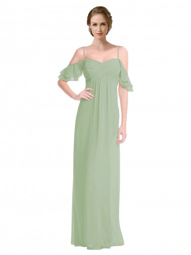 Long Chiffon Off-The-Shoulder Bridesmaid Dress with Double Flounce Sleeves for Sale