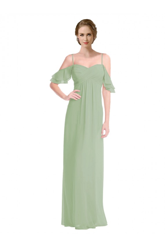 Long Chiffon Off-The-Shoulder Bridesmaid Dress with Double Flounce Sleeves for Sale