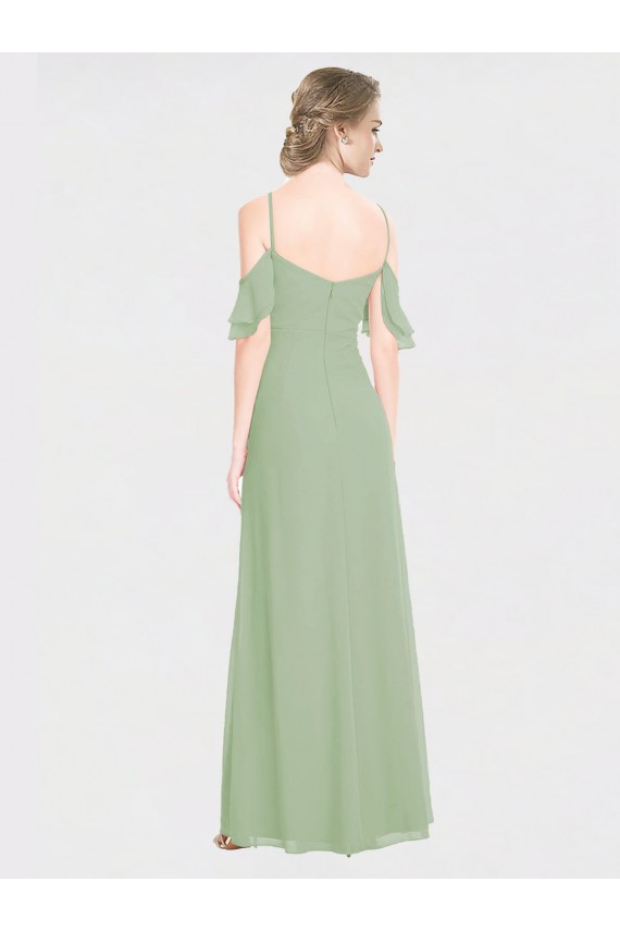 Long Chiffon Off-The-Shoulder Bridesmaid Dress with Double Flounce Sleeves for Sale