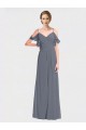 Long Chiffon Spaghetti Strap V-Neck Bridesmaid Dress with Off-The-Shoulder Flutter Sleeves for Sale