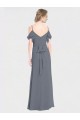 Long Chiffon Spaghetti Strap V-Neck Bridesmaid Dress with Off-The-Shoulder Flutter Sleeves for Sale