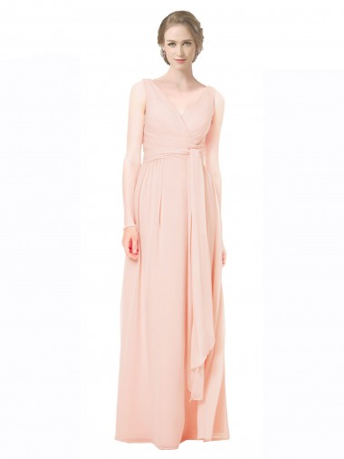 Full Length Chiffon Bridesmaid Dress with V-Front and Back for Sale