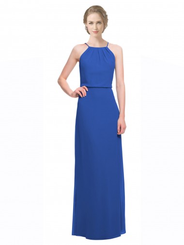 Long Chiffon Spaghetti Strap Bridesmaid Dress with Blouson Top for Sale