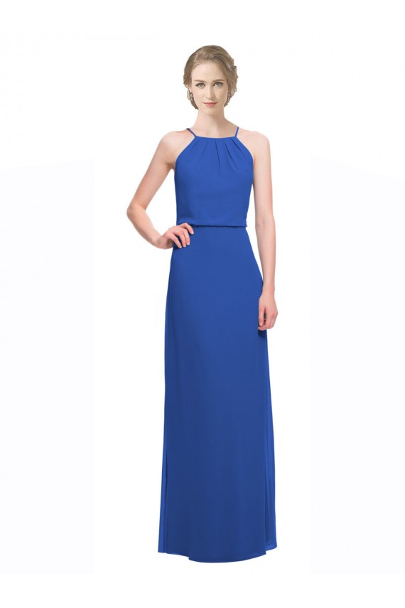 Long Chiffon Spaghetti Strap Bridesmaid Dress with Blouson Top for Sale